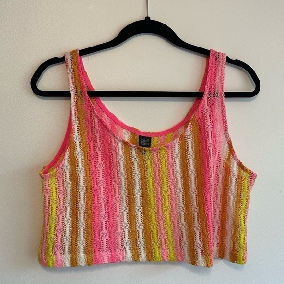 wild fable Tops - Wild Fable M Medium Neon Pink Yellow Orange Tank Crochet Crop